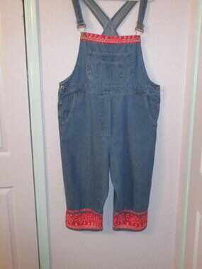 Vtg Agapo Denim Overalls Size L Capri Bandana Countrycore Hippie Boho 90s Y2K